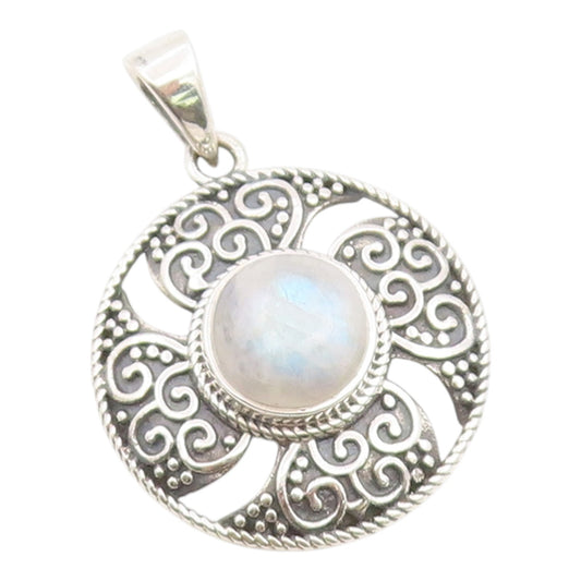 925 Sterling Silver Vintage Pendant Cabochon Moonstone Celtic Medallion  PT26231