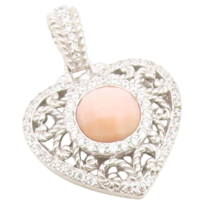 925 Sterling Silver Vintage Pendant JUDITH RIPKA Pink Chalcedony Heart  PT26410