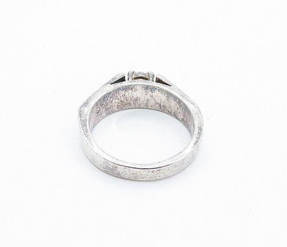925 Sterling Silver  Vintage Cubic Zirconia Ribbed Solitaire Ring Sz 6  RG6522