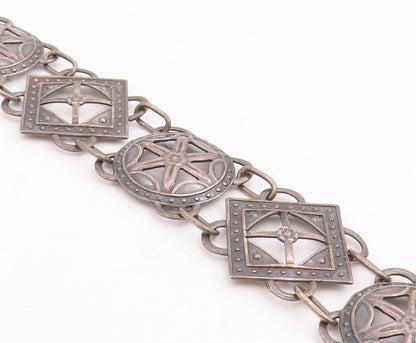 925 Sterling Silver Vintage Bracelet Etched Flower Starburst Motif Link  BT11829