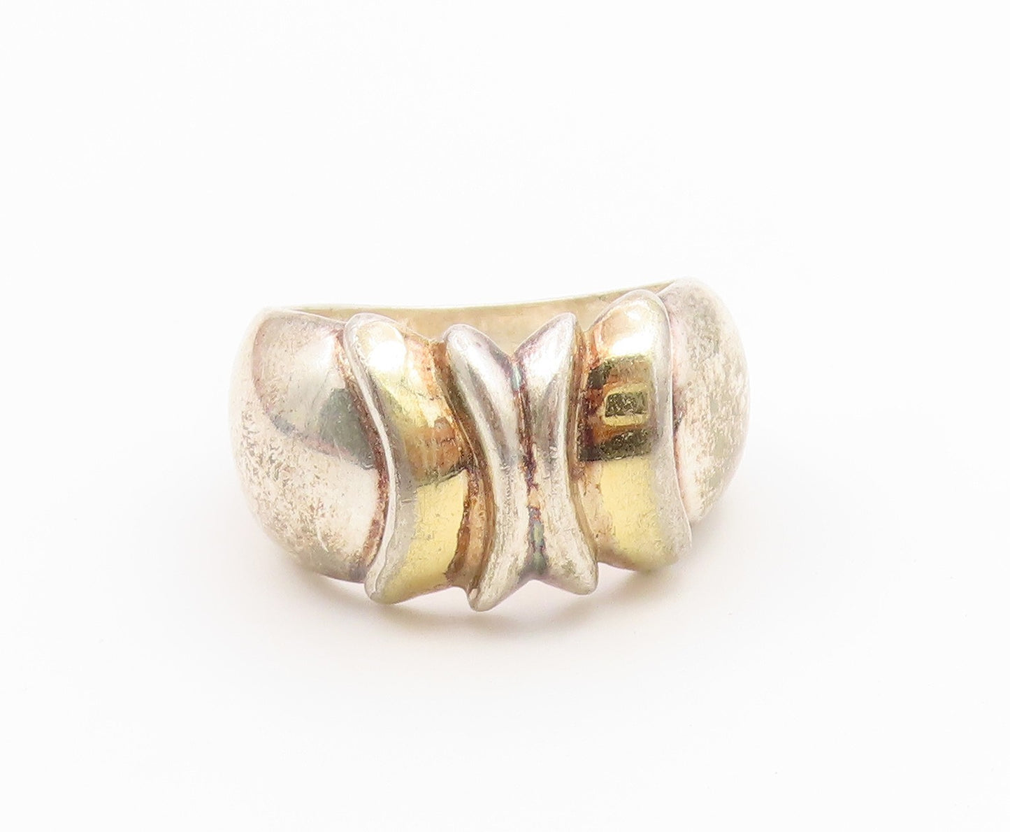 925 Sterling Silver Vintage Ring Two Tone Fluted Dome Band  Sz 6.5  RG36949