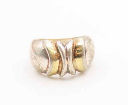 925 Sterling Silver Vintage Ring Two Tone Fluted Dome Band  Sz 6.5  RG36949