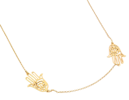 925 Sterling Silver Vintage Necklace Gold Plated Hamsa Hand Cutout Chain  NE4895