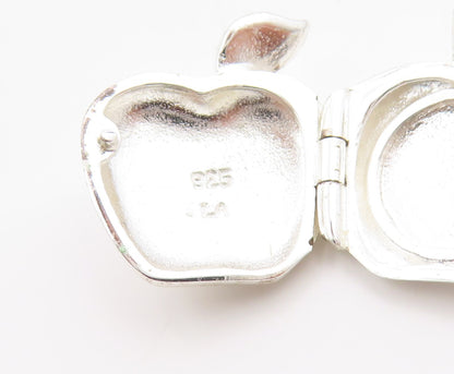925 Sterling Silver Vintage Pendant Solid Message Etched Apple OPENS  PT24617