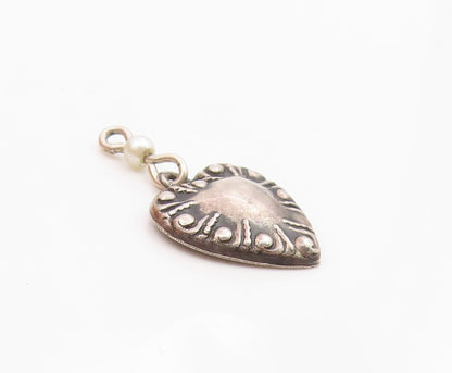 925 Sterling Silver  Vintage Petite Pearl Love Heart Motif Pendant  PT16464