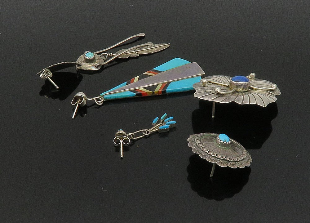 ZUNI NAVAJO 925 Sterling Silver Vintage Multi Stone Lot Single Earrings EG11225