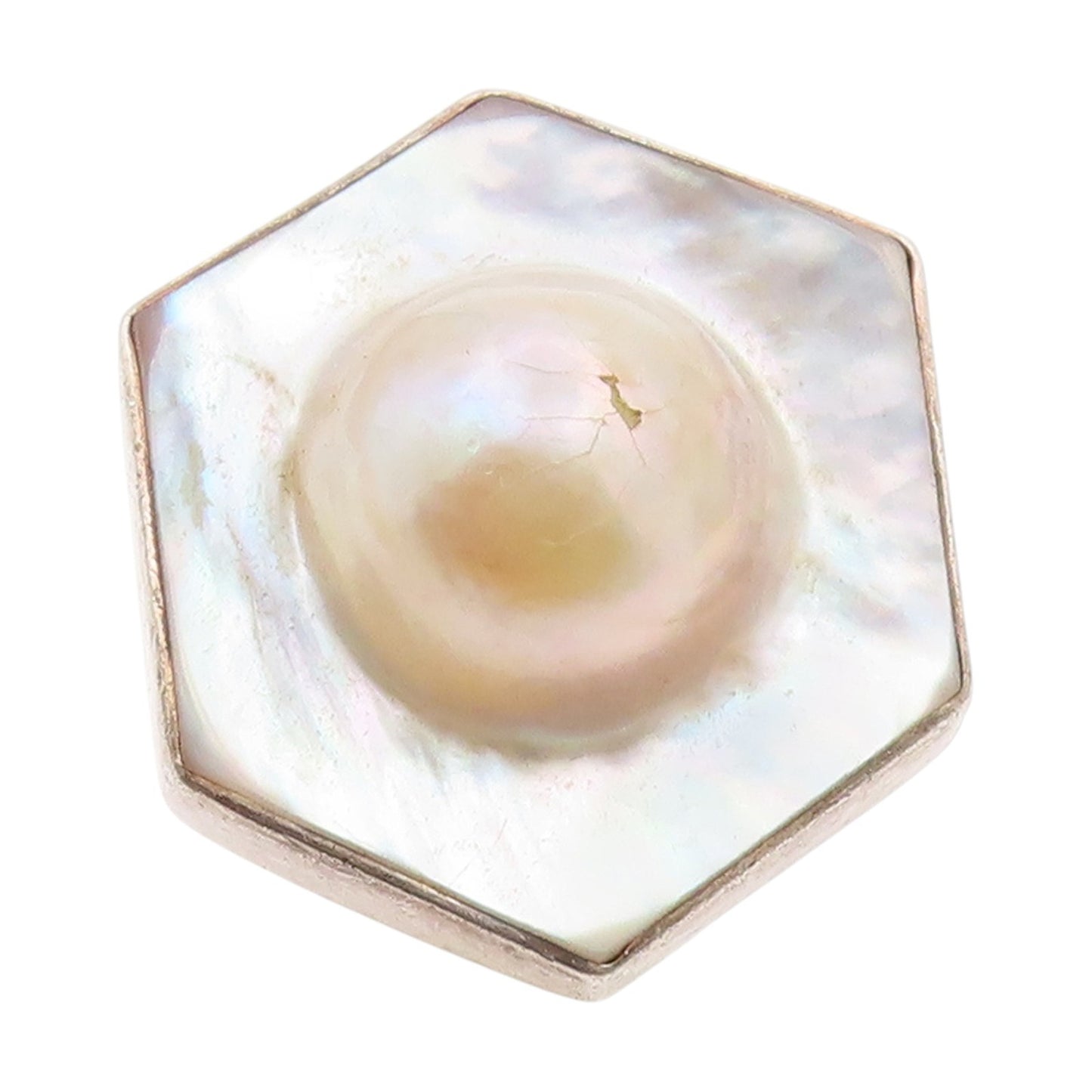 925 Sterling Silver Vintage Ring Mother Of Pearl Hexagonal Band  Sz 8  RG34083