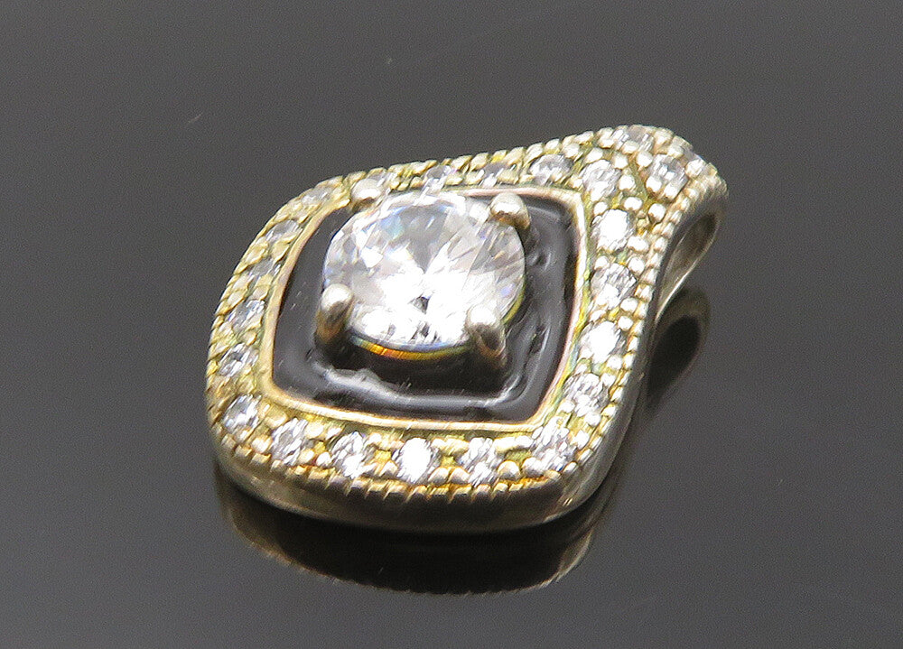 925 Sterling Silver  Vintage Sparkling Cubic Zirconia & Enamel Pendant PT16528