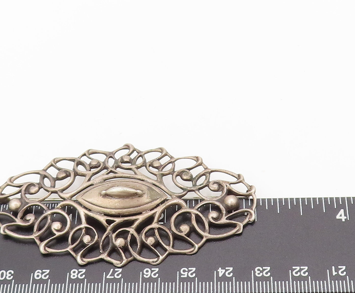 EUROPE 925 Sterling Silver  Vintage Swirly Carved Brutalist Brooch Pin BP10464