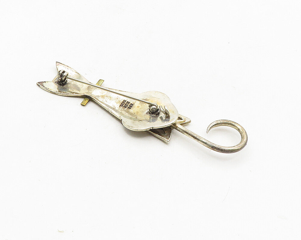EFS MEXICO 925 Silver  Vintage Two Tone Sitting Cat Motif Brooch Pin  BP4015