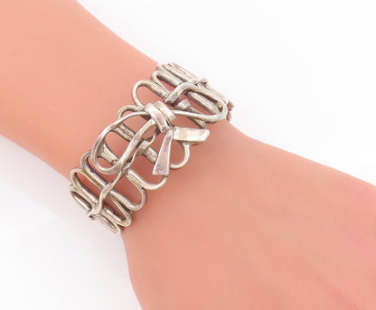 925 Sterling Silver Vintage Bracelet Solid Cutout Oval Ribboned Fence  BT10448