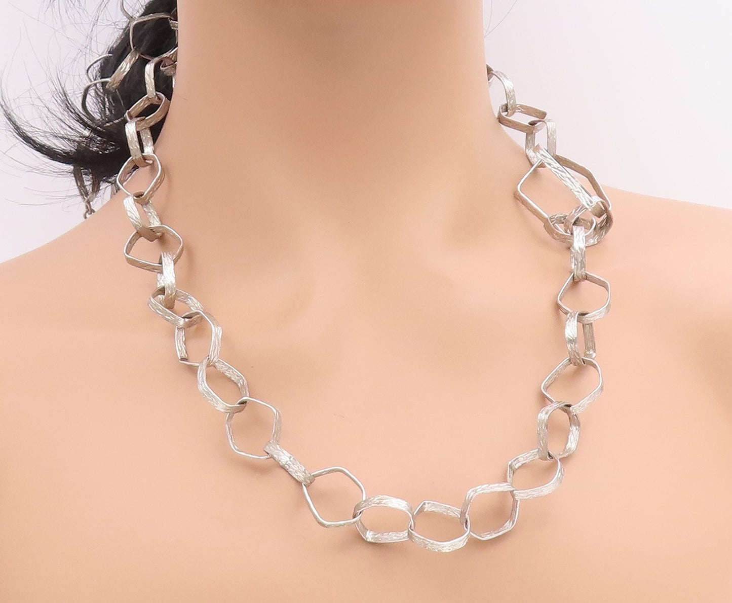 925 Sterling Silver Vintage Necklace UNO A ERRE Geometric Squares Link  NE4831