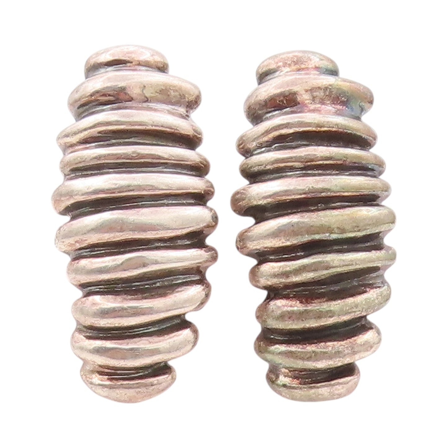 925 Sterling Silver Vintage Earrings Designer Dark Tone Cocoon Carved  EG13458