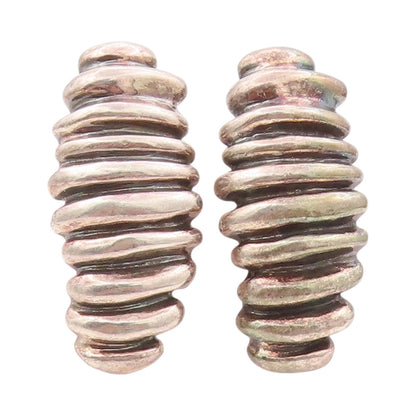 925 Sterling Silver Vintage Earrings Designer Dark Tone Cocoon Carved  EG13458