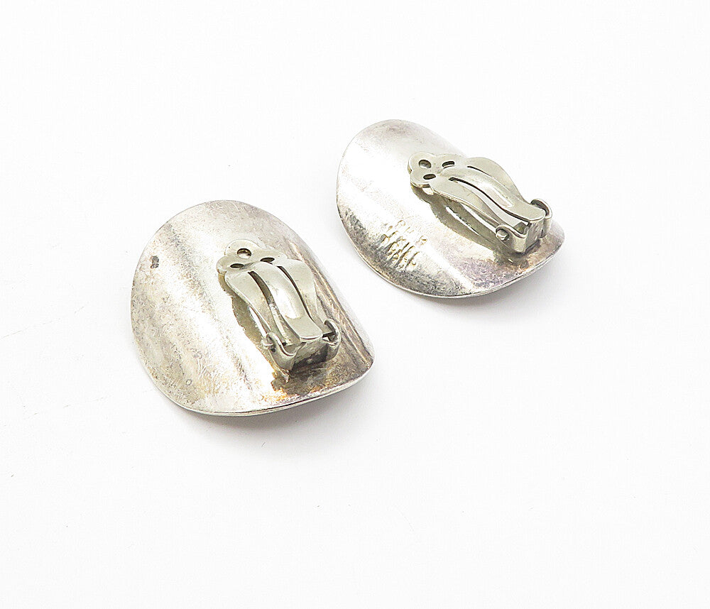 MEXICO 925 Sterling Silver  Vintage Round Concave Non Pierce Earrings  EG3834