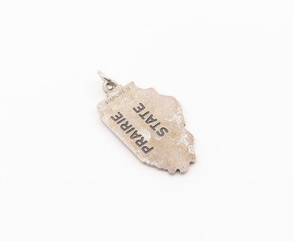 925 Sterling Silver  Vintage Dark Tone Illinois State Map Pendant  PT16320