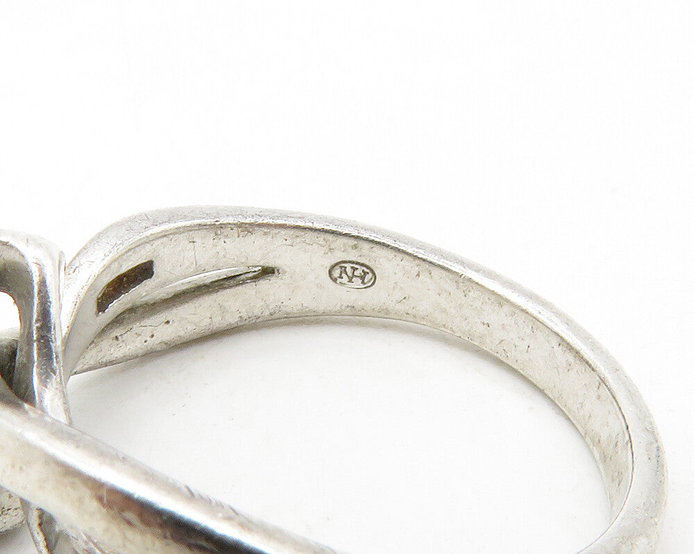 925 Sterling Silver  Vintage Genuine Diamonds Ribbon Band Ring Sz 7  RG13369