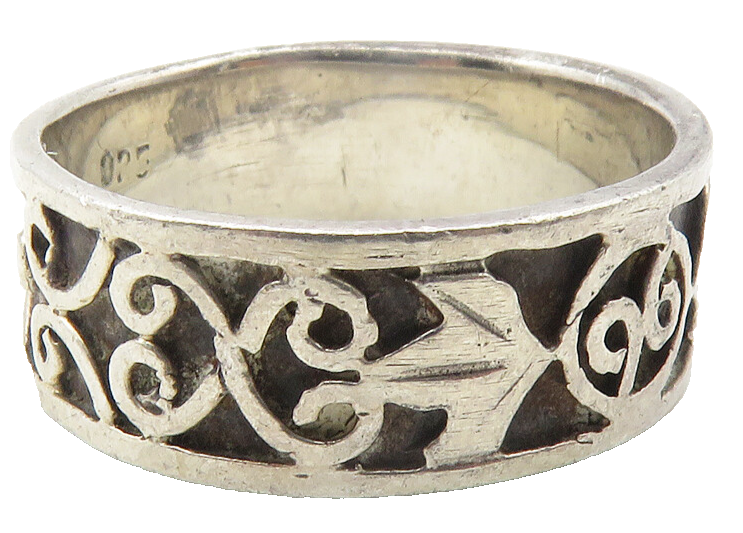 925 Sterling Silver  Vintage Oxidized Swirl Pattern Band Ring Sz 8  RG11682