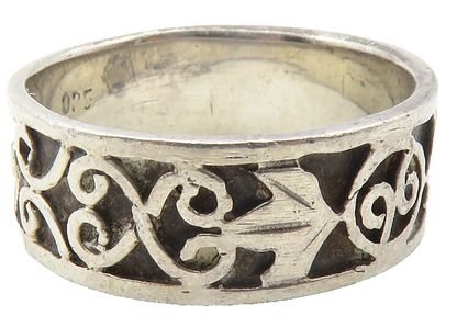 925 Sterling Silver  Vintage Oxidized Swirl Pattern Band Ring Sz 8  RG11682