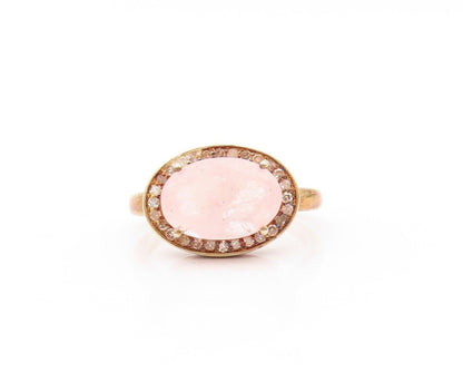 925 Sterling Silver Vintage Ring Gold Plated Diamonds & Morganite  Sz 8 RG30024