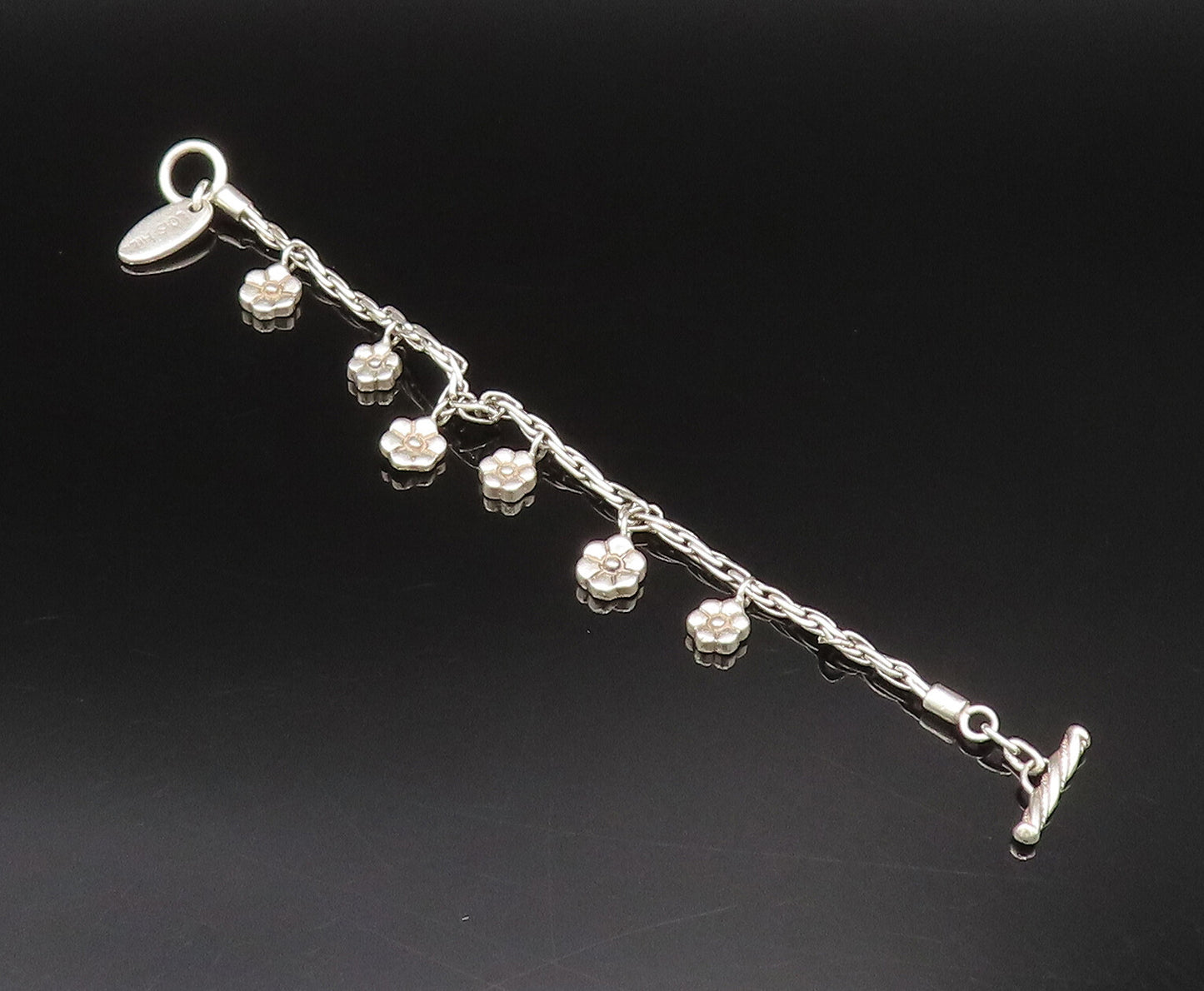 LOIS HILL 925 Sterling Silver Vintage Minimalist Flower Charm Bracelet BT9786