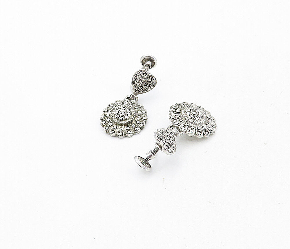 925 Sterling Silver Vintage Sparkling Flower Motif Non Pierce Earrings EG4216