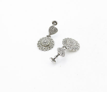 925 Sterling Silver Vintage Sparkling Flower Motif Non Pierce Earrings EG4216