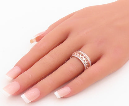 925 Sterling Silver Vintage Ring Rose Gold Plated Morganite & CZ  Sz 7  RG30431