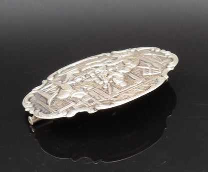 925 Sterling Silver  Vintage Dutch Men At Bar Scenery Brooch Pin  BP10057