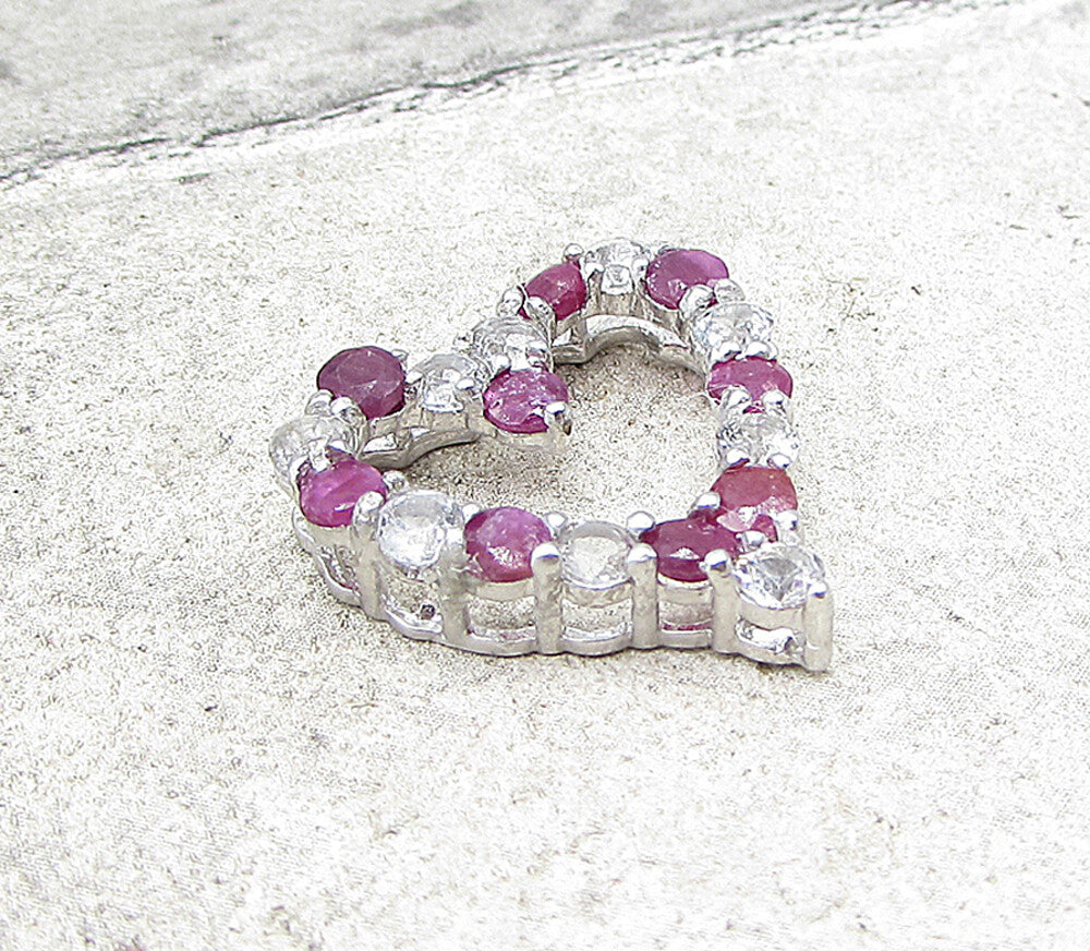 925 Sterling Silver  Ruby & Topaz Love Heart Slider Pendant  PT1149