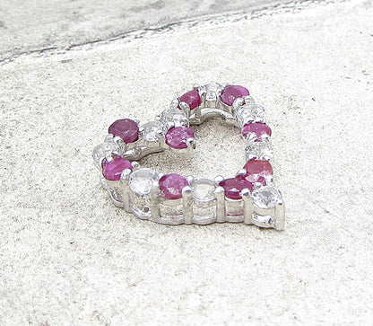 925 Sterling Silver  Ruby & Topaz Love Heart Slider Pendant  PT1149