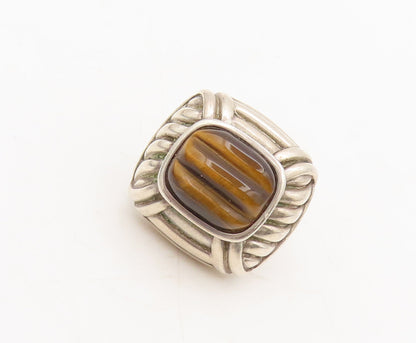 JUDITH RIPKA 925 Silver  Vintage Moonstone Tiger Eve Carved Earrings  EG12699