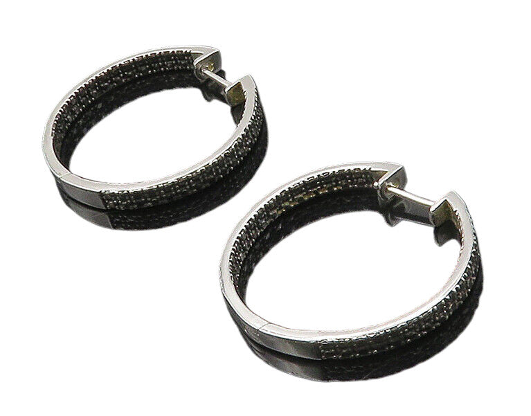 925 Sterling Silver  Genuine Diamonds Shiny Round Hoop Earrings  EG9171
