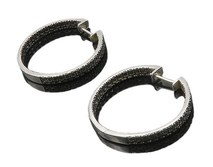 925 Sterling Silver  Genuine Diamonds Shiny Round Hoop Earrings  EG9171
