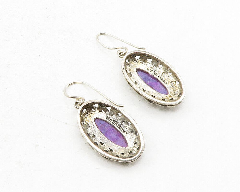 925 Sterling Silver  Vintage Purple Turquoise Chain Link Drop Earrings  EG6522