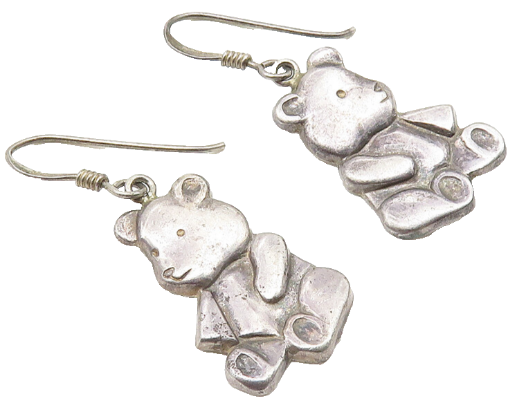 925 Sterling Silver  Vintage Dark Tone Teddy Bear Motif Drop Earrings  EG5589