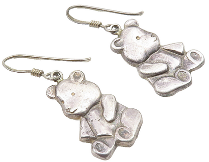 925 Sterling Silver  Vintage Dark Tone Teddy Bear Motif Drop Earrings  EG5589
