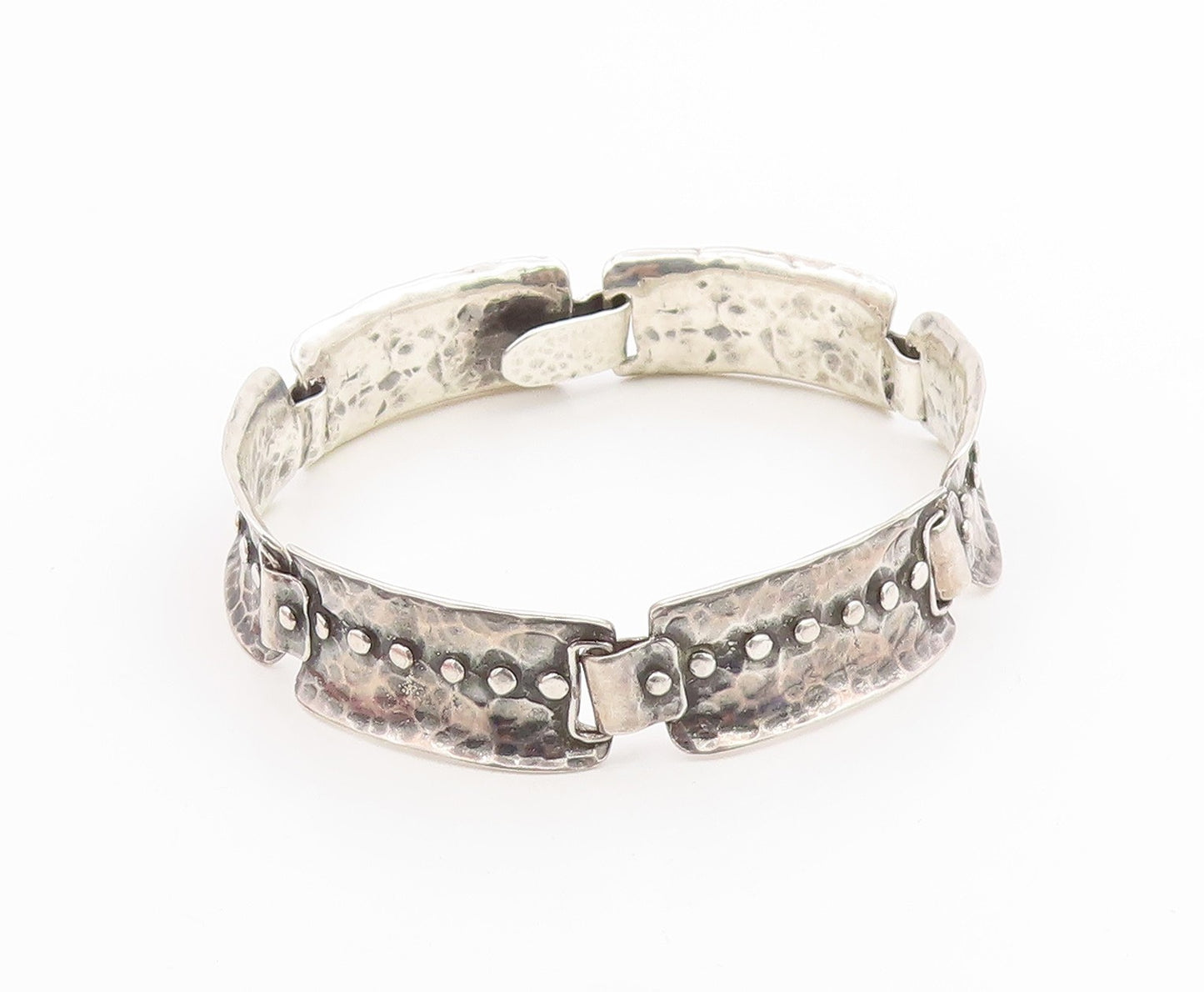 925 Sterling Silver Vintage Bracelet Classic Hammered Wide Panel Link  BT12057