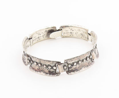 925 Sterling Silver Vintage Bracelet Classic Hammered Wide Panel Link  BT12057