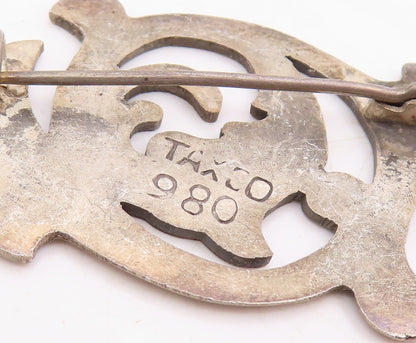 925 Sterling Silver Vintage Brooch Pin TAXCO Dark Tone Floral Design  BP11458