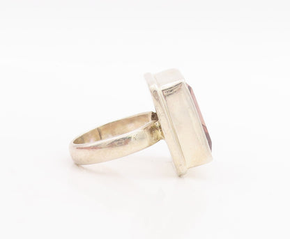925 Sterling Silver Vintage Ring Minimalist Square Inlay Gemstone  Sz 7  RG28677