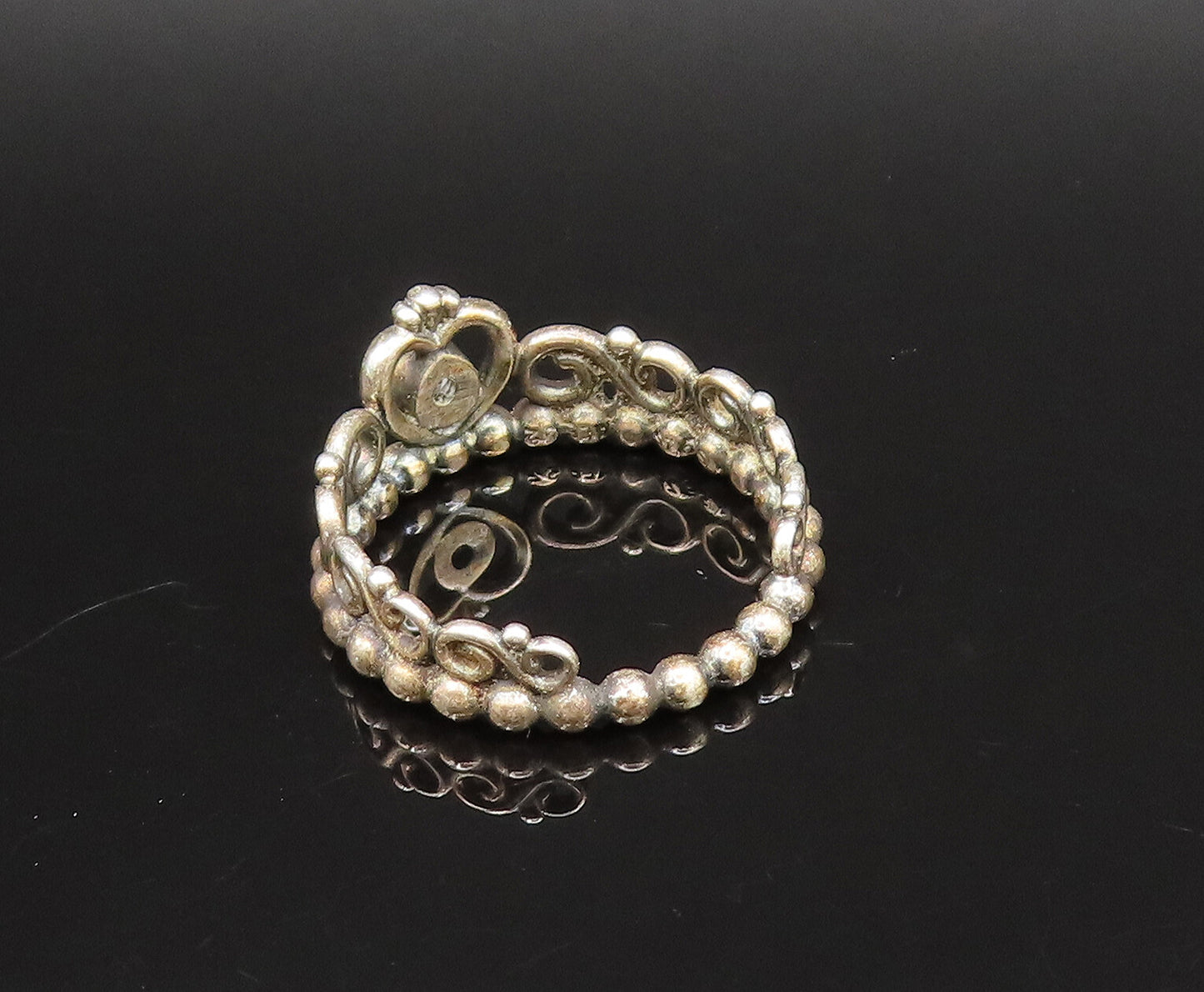 PANDORA 925 Silver  Vintage Cubic Zirconia Princess Tiara Ring Sz 6  RG25764