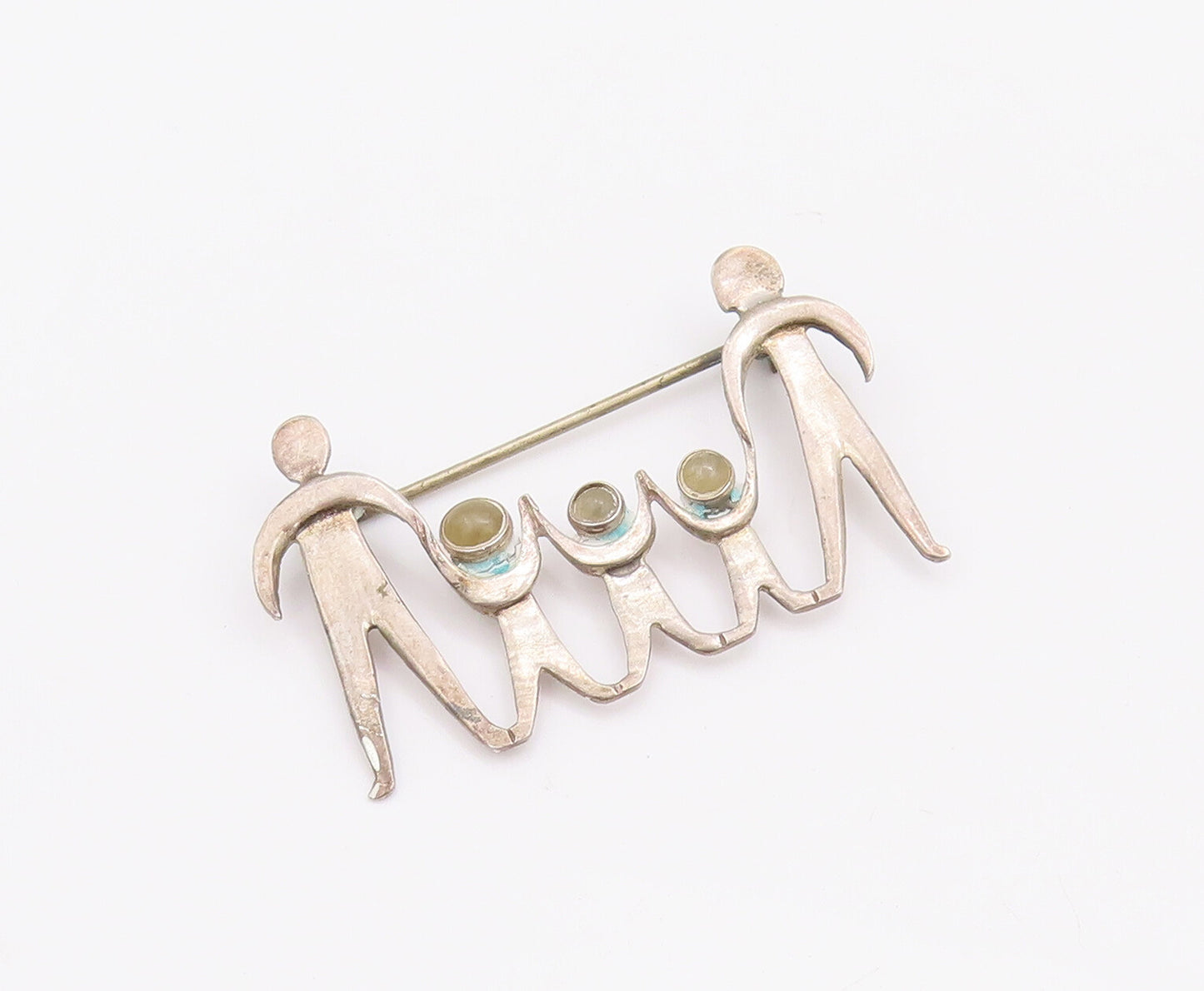 925 Sterling Silver Vintage Brooch Pin GFMW Cutout Happy Carved Family  BP10674