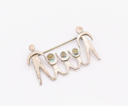 925 Sterling Silver Vintage Brooch Pin GFMW Cutout Happy Carved Family  BP10674