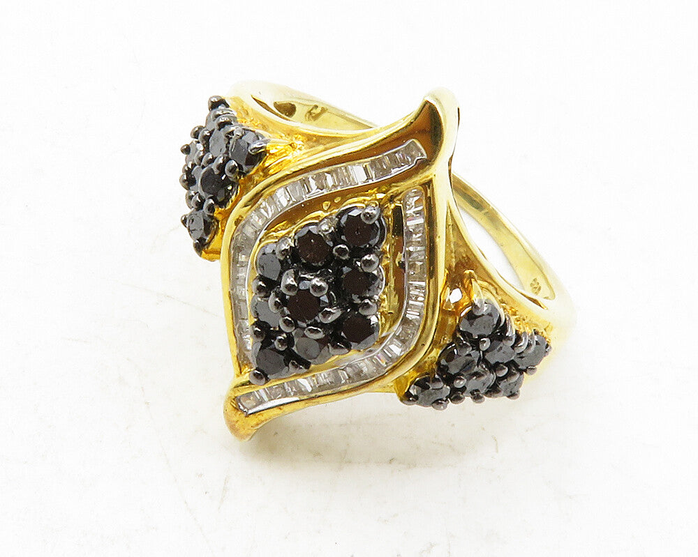 925 Sterling Silver  Genuine Black & White Diamonds Band Ring Sz 8  RG12481