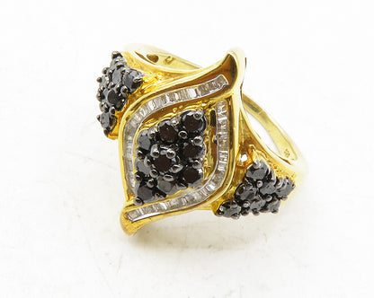 925 Sterling Silver  Genuine Black & White Diamonds Band Ring Sz 8  RG12481