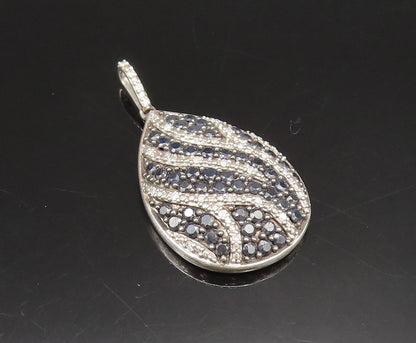 925 Silver  Vintage Genuine Diamonds & Black Spinel Pear Shape Pendant PT21167