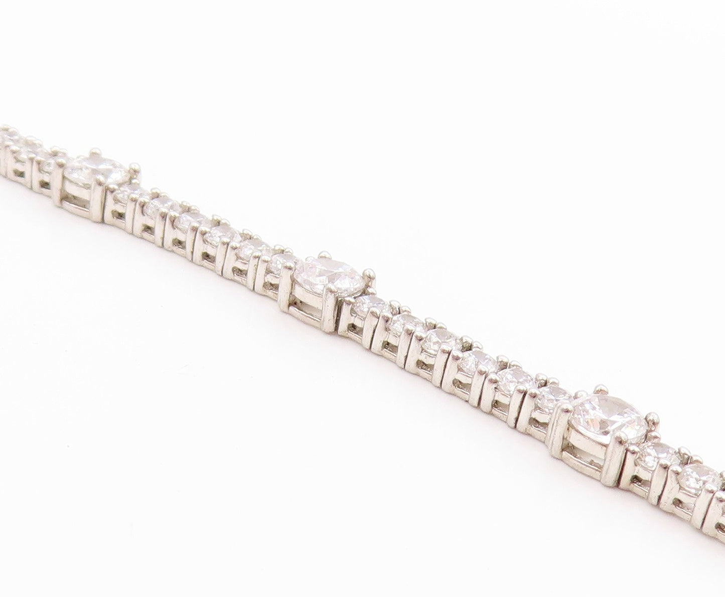 925 Sterling Silver Vintage Bracelet Two Shape Sparkling CZ Tennis Chain BT11389