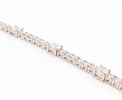 925 Sterling Silver Vintage Bracelet Two Shape Sparkling CZ Tennis Chain BT11389