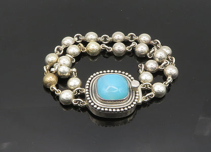 DESIGNER 925 Silver  Vintage Cabochon Blue Chalcedony Chain Bracelet  BT8232